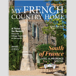 Pictured is the cover of My French Country Home magazine July/August 2025 edition sold at The Hare & The Hart in downtown Thomasville, Georgia.