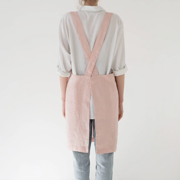 European Linen Cross-Back Apron in Misty Rose