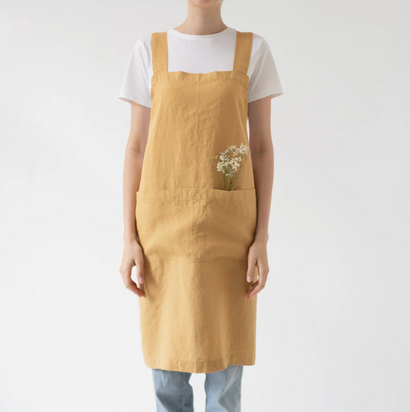 European Linen Cross-Back Apron in Honey