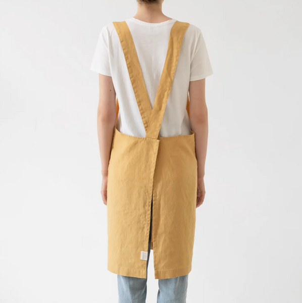 European Linen Cross-Back Apron in Honey