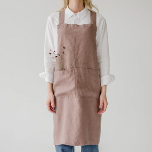 European Linen Cross-Back Apron in Ashes of Roses