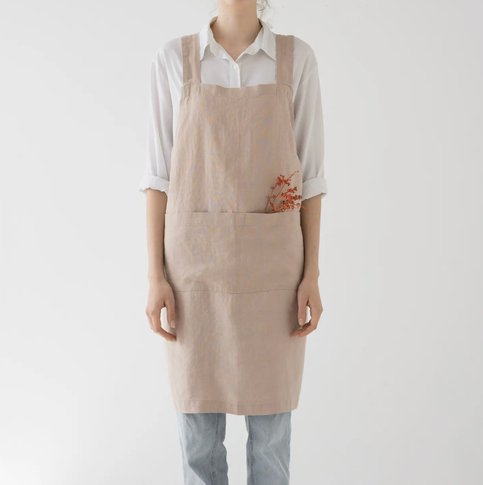 European Linen Cross-Back Apron in Portobello