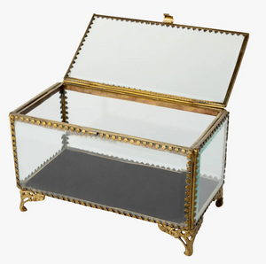 Footed Brass and Beveled Glass Box