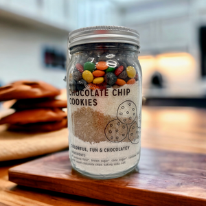 Pictured is a Chocolate Chip Cookie Mix in 32-oz Jar sold at The Hare & The Hart in downtown Thomasville, Georgia.