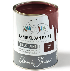 Pictured is a can of Primer Red Chalk Paint® by Annie Sloan and sold at The Hare & The Hart in downtown Thomasville, Georgia.