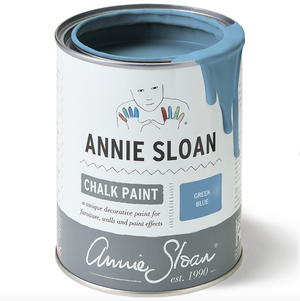 Pictured is a can of Greek Blue Chalk Paint® by Annie Sloan and sold at The Hare & The Hart in downtown Thomasville, Georgia.