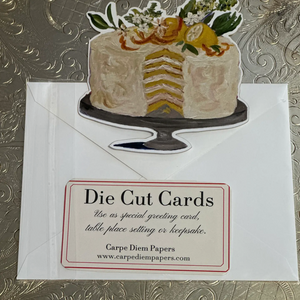 Pictured is a Carpe Diem Papers "Lemon Cake" Fancy Die Cut Card sold at The Hare & The Hart in downtown Thomasville, Georgia.