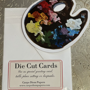 Pictured is a Carpe Diem Papers "Paint Palette" Fancy Die Cut Card sold at The Hare & The Hart in downtown Thomasville, Georgia.