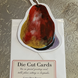 Pictured is a Carpe Diem Papers "Pear" Fancy Die Cut Card sold at The Hare & The Hart in downtown Thomasville, Georgia.