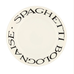 Pictured is Black Toast Medium Pasta Bowl by Emma Bridgewater sold at The Hare & The Hart in downtown Thomasville, Georgia. It is a ceramic plate with the words  "SPAGHETTI BOLOGNAISE"