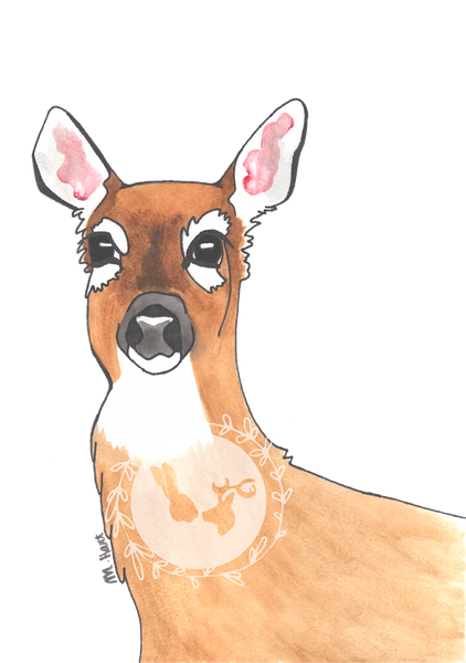 There is a watercolor painting of a doe.