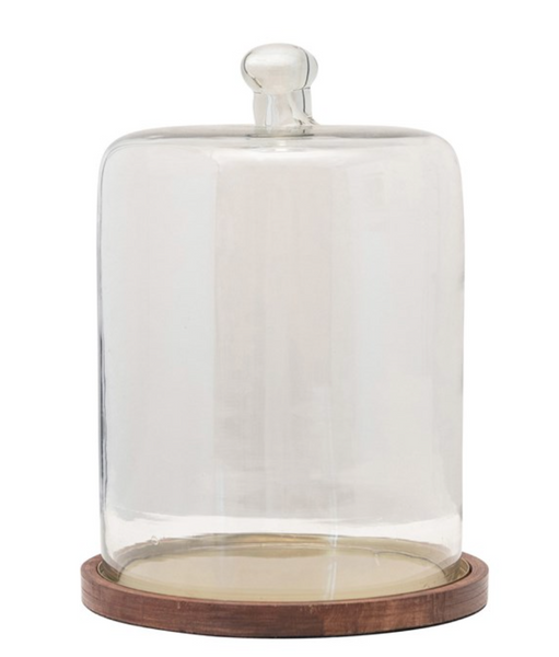 Glass Cloche with Wood & Metal Base