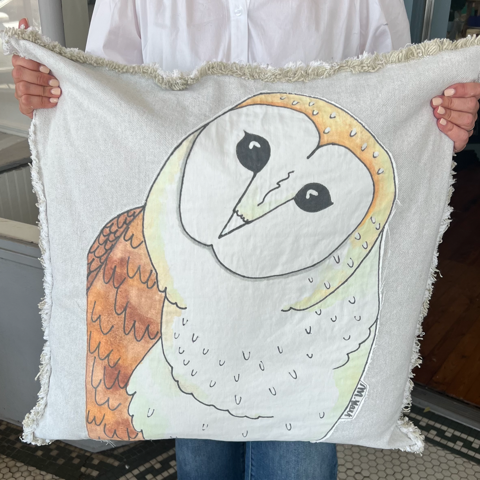 Owl Appliquéd Pillow Cover 26"x26"