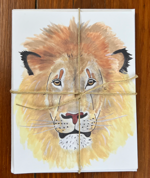 Pictured is a lion notecard by artist Maddie Hart and sold at The Hare & The Hart in downtown Thomasville, Georgia.