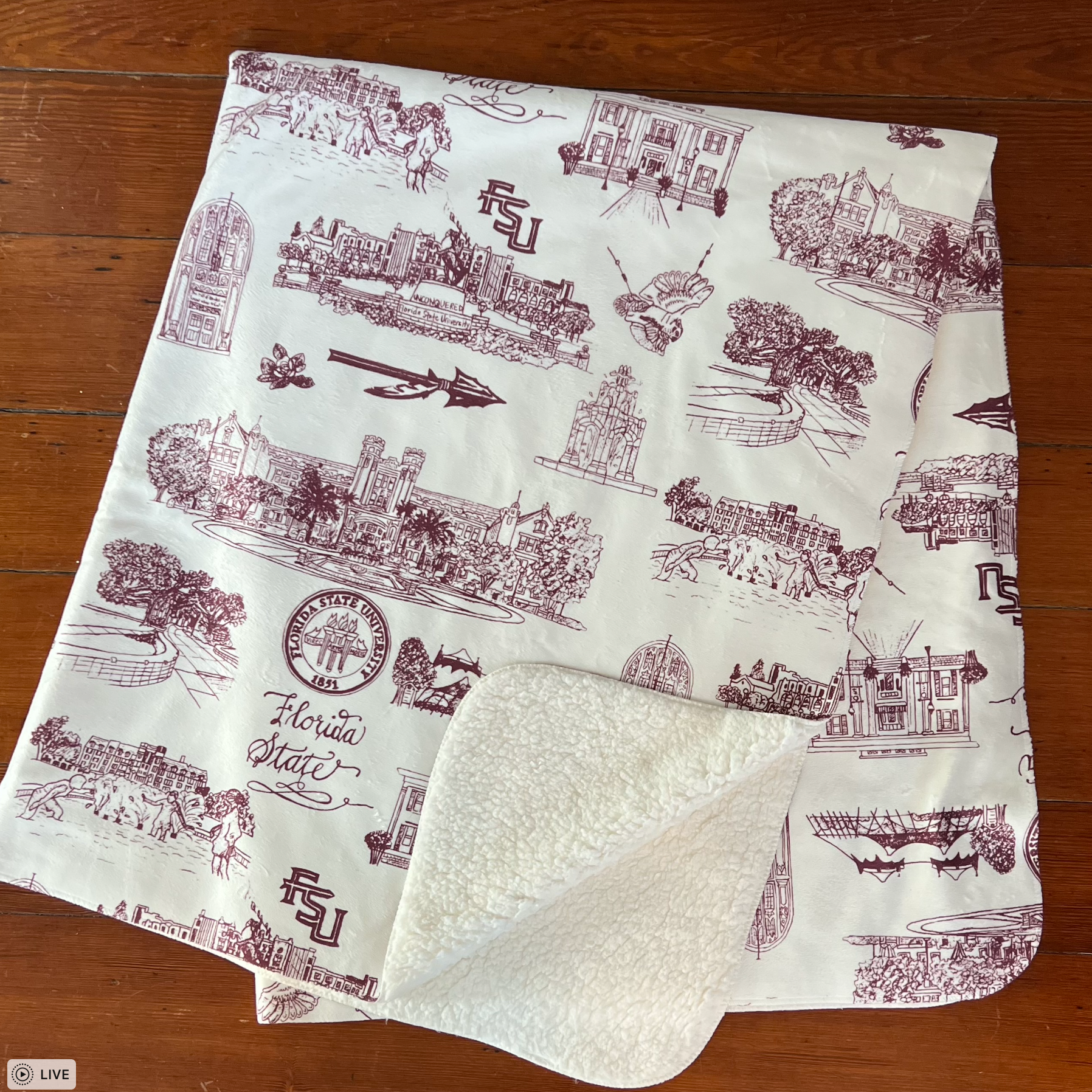 Toile of FSU™ Sherpa Blanket - Garnet & White
