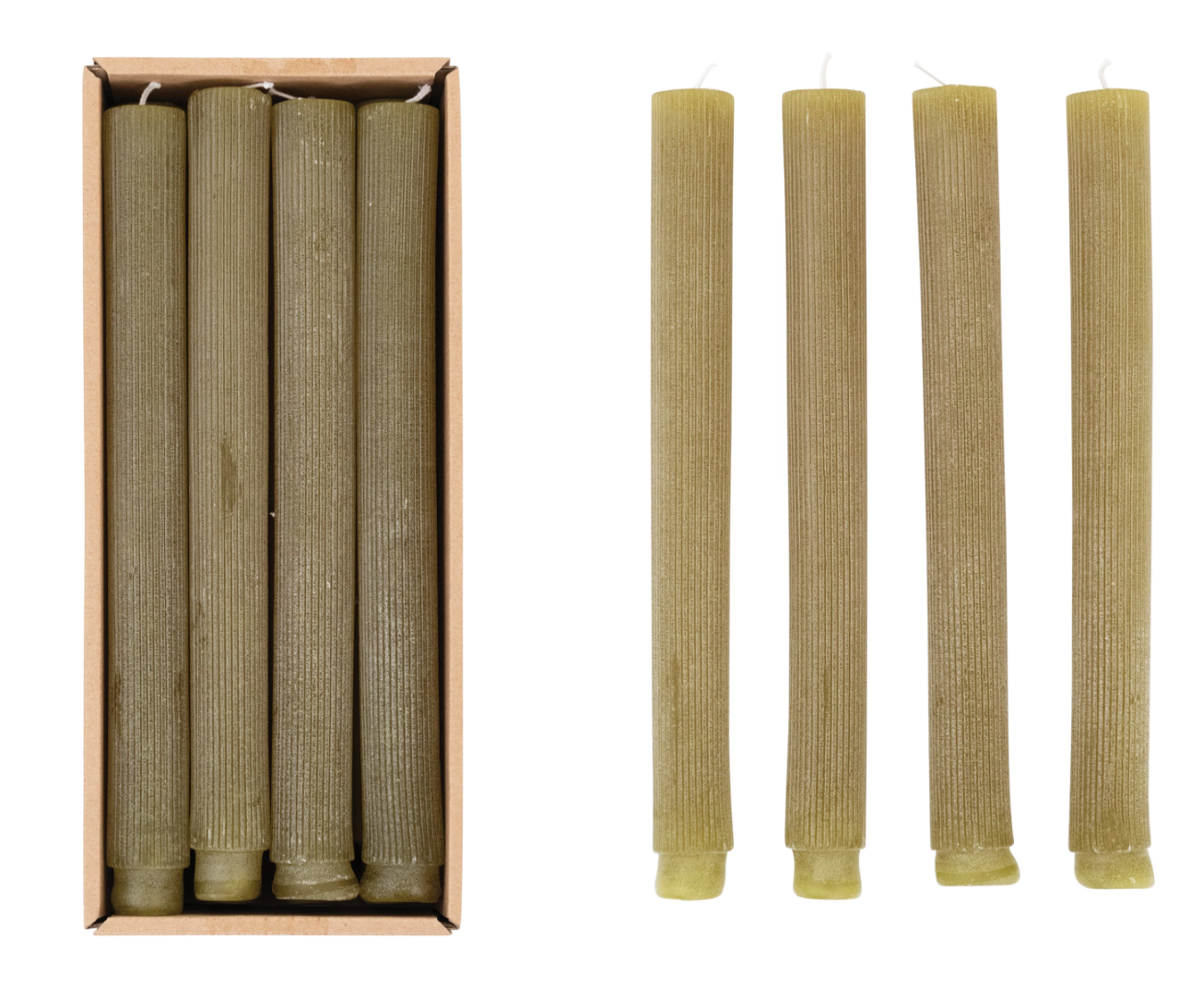 Olive Pleated Taper Candles in Box