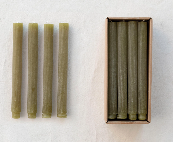 Olive Pleated Taper Candles in Box