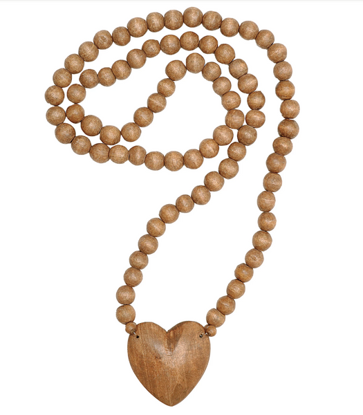 Hand-Carved Wooden Beads with Heart