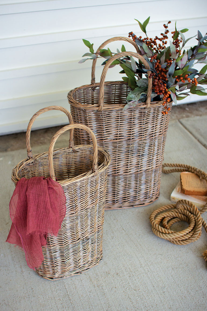 Extra Tall Oval Wicker Basket with Handles