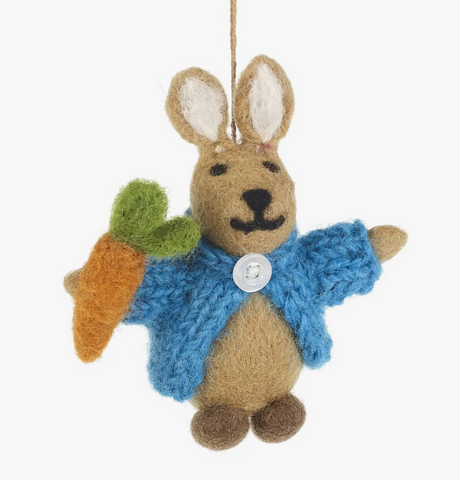 Easter Felted Wool Ornament - Rabbit in Cardigan