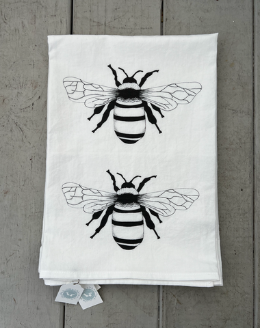Bee Flour Sack Tea Towel - White