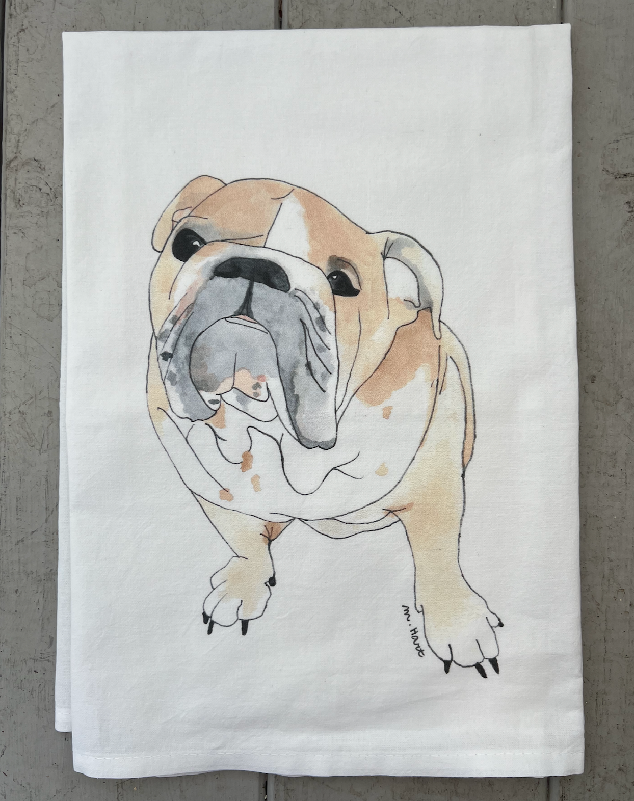 English Bulldog Flour Sack Tea Towel - White