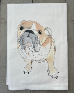 English Bulldog Flour Sack Tea Towel - White