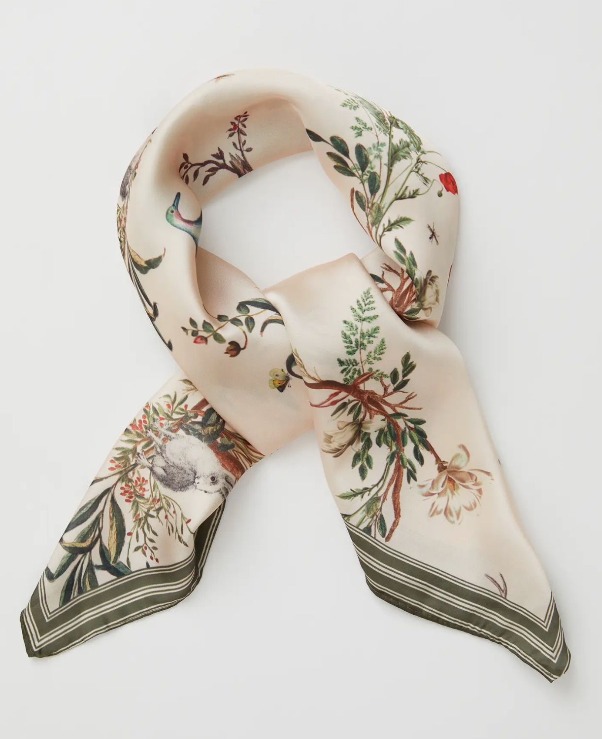 Toile de Jouy Olive Green Square Scarf by Fable England
