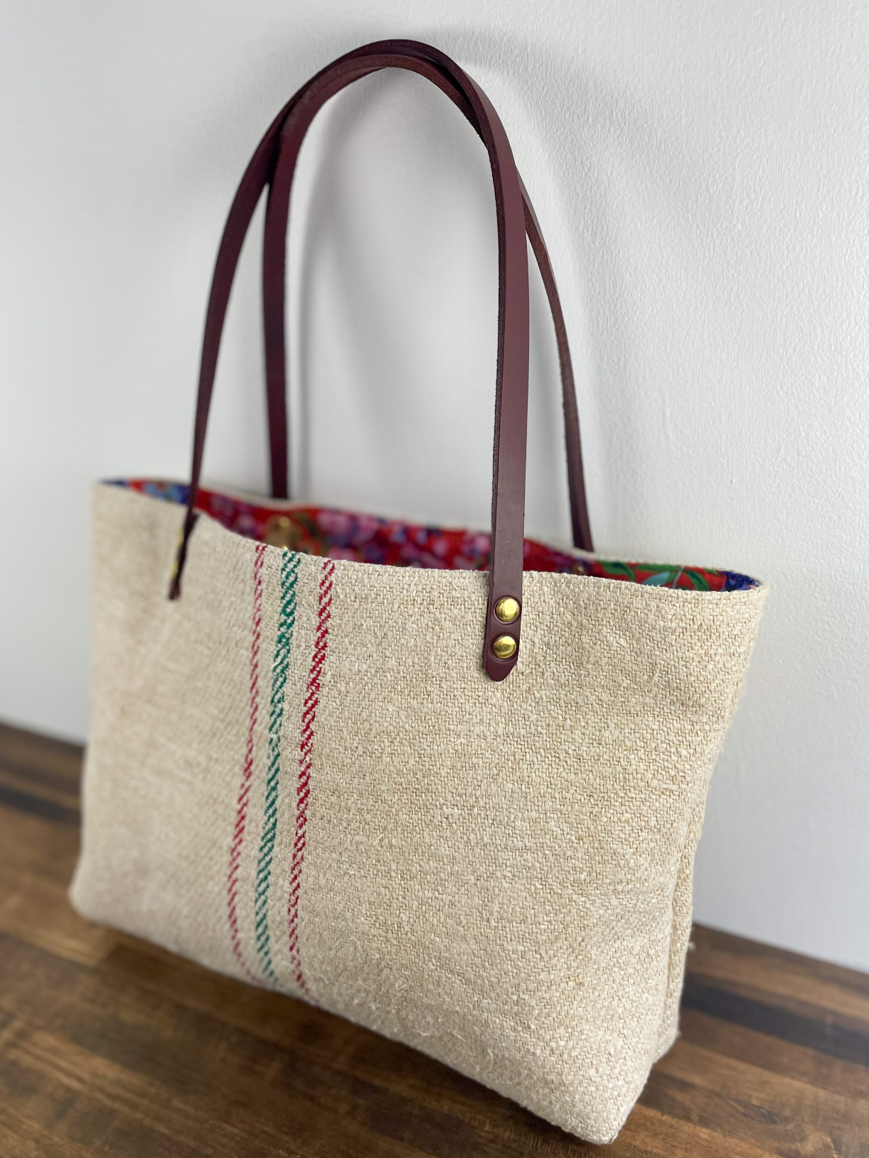 Vintage Canvas And Leather Vintage Tote Bag With Gold Hardware